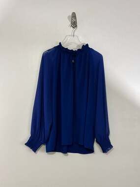 SHEIN Curve 4XL Royal Blue Ruffle Mock Neck Smocked Cuff Sheer Sleeve Blouse